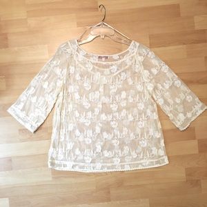 Intuitions Netting, Lace and Embroidered Top Sz L